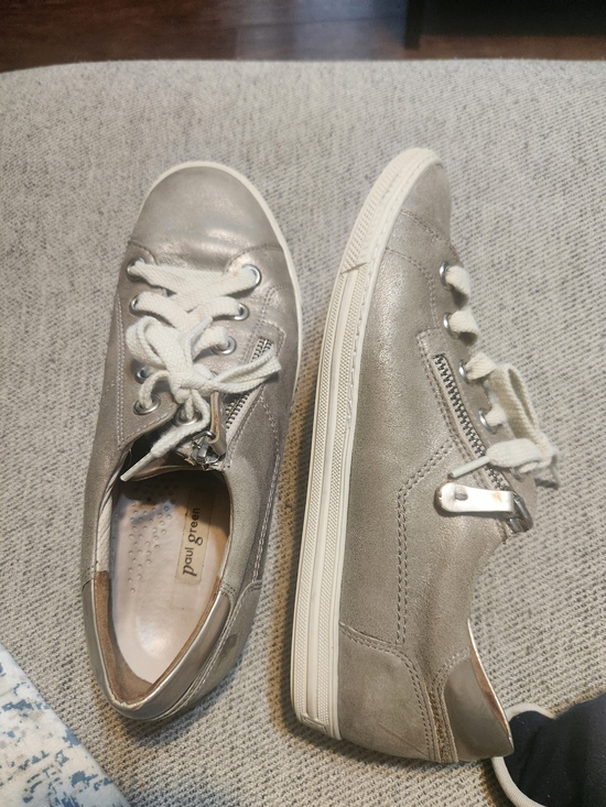Paul Green Shoes - Paul Green Metallic Taupe Leather Lace-Up Sneakers